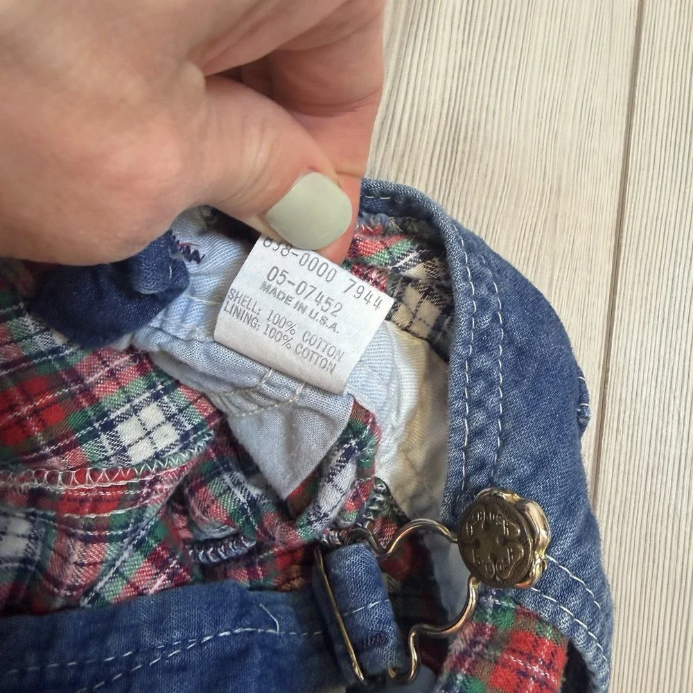 Vintage OshKosh B'Gosh Vestbak Plaid‎ Flannel Line Boys Overalls Blue 18M USA